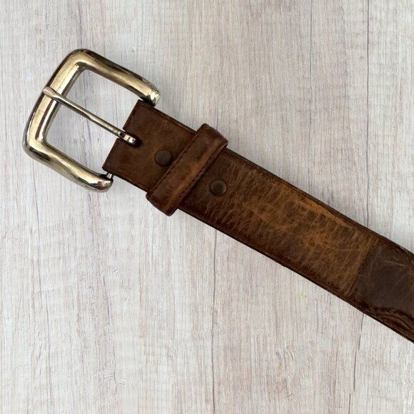 Vintage Resistol RI20130GN Bull Calf Leather Belt Solid Brass Buckle Brown 38 - Picture 3 of 10